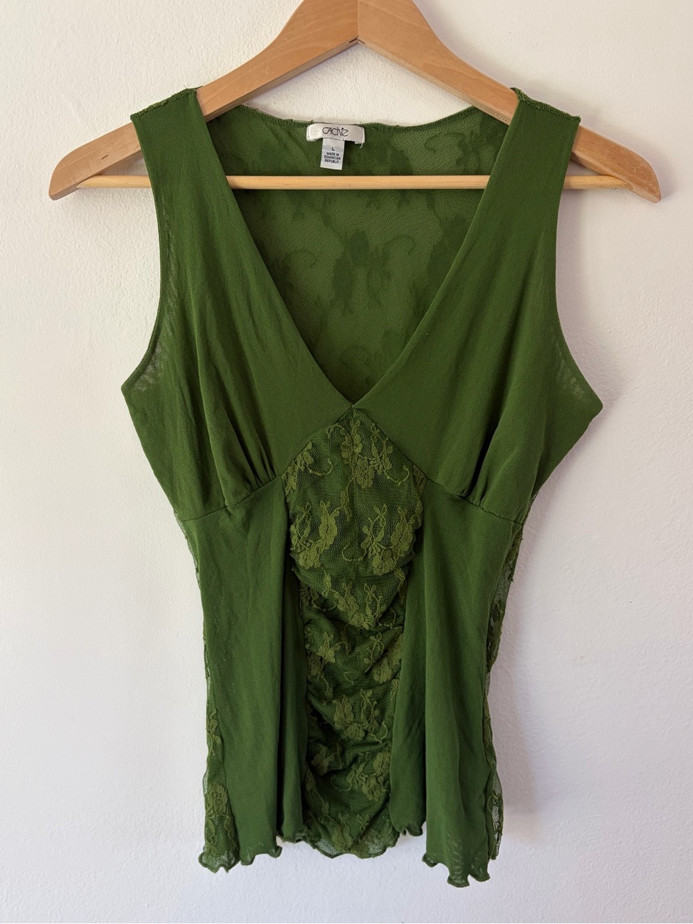 Cache Olive Green Lace Trim Sleep Top